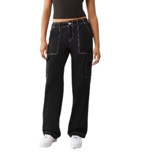 NWT True Religion Warped Horseshoe Black And Pink Cargo Pants